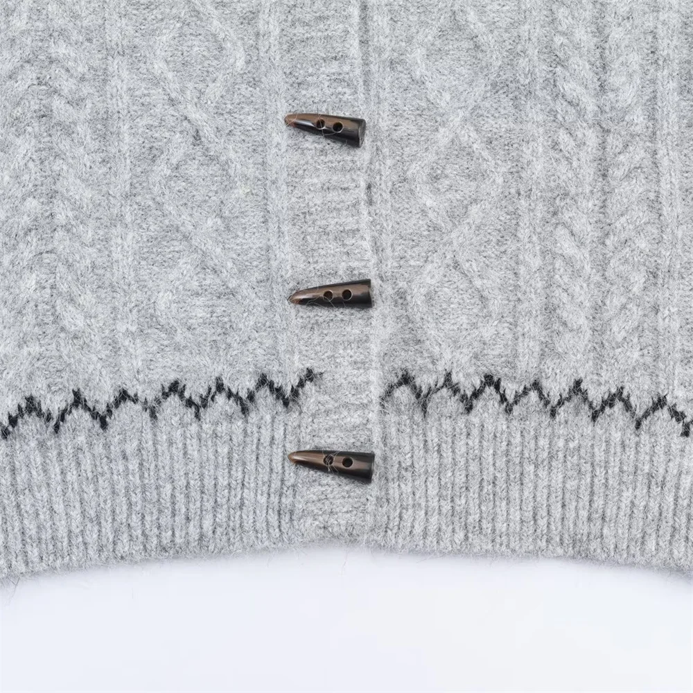 خريف جديد نمط الملابس النسائية فضفاضة بأكمام طويلة مقنعين زر الجاكار سترة محبوكة سترة عادية متعددة الاستخدامات #6