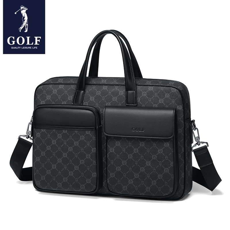 Maletín de GOLF, bolso de cuero para hombre de negocios, bolso de trabajo, bolso de oficina Vintage para ordenador portátil, bolsos de hombro de lujo para hombre de alta calidad