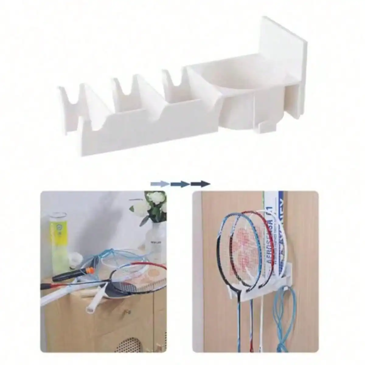 

1 шт. Стойка для хранения ракеток без перфорированных дверей, подходит для хранения ракеток для бадминтона, тенниса и настольного тенниса.