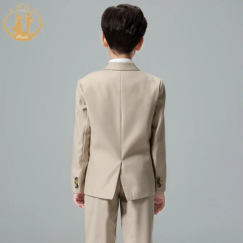 Spring Autumn Formal Suit for Boy Children Party Host Wedding Costume Coat Vest Pant 3Pcs Wholesale Clothing 718-16 Khaki