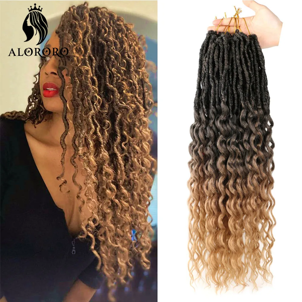 Deusa sintética Curly Locs com fins encaracolados, Faux Locs, cabelo macio Crochet, cabelo profundo ondulado trançado para mulheres, novo