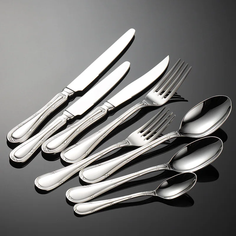 Palace 304 Stainless Steel Cutlery Set Flower Forged Western Wedding Hotel Spoon Knife Fork Table Decoration and Accessories