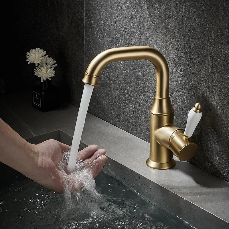 

Brushed Gold Faucet bathroom faucet Deck Mounted Black sink tap Hot and Cold Chrome basin Tap Brass Material faucets