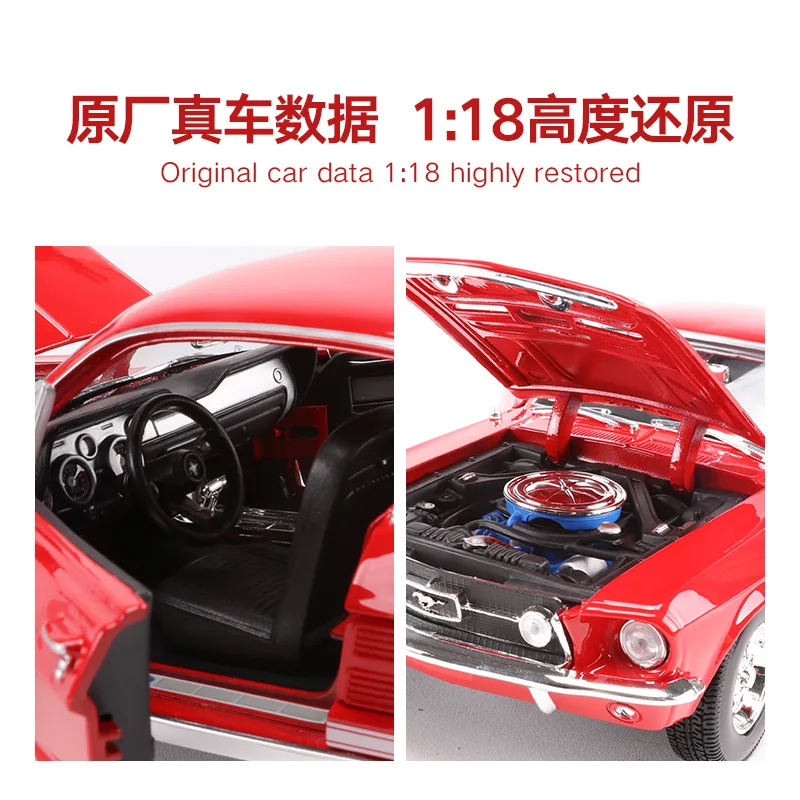 Hot selling 1:18 Ford Mustang GT 1967 muscle car simulation alloy car model boy birthday gift collection toy ornaments