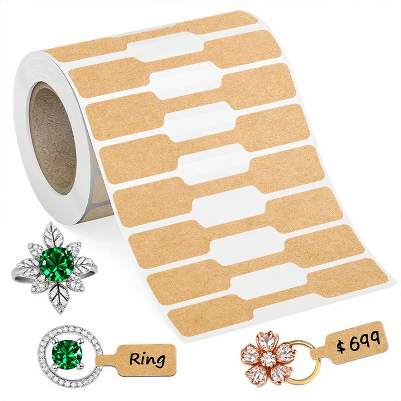 500PCS Self-Adhesive Jewelry Price Tags 60×12mm Writable Blank Kraft Paper Labels for Ring Necklace Pricing Handmade Retail