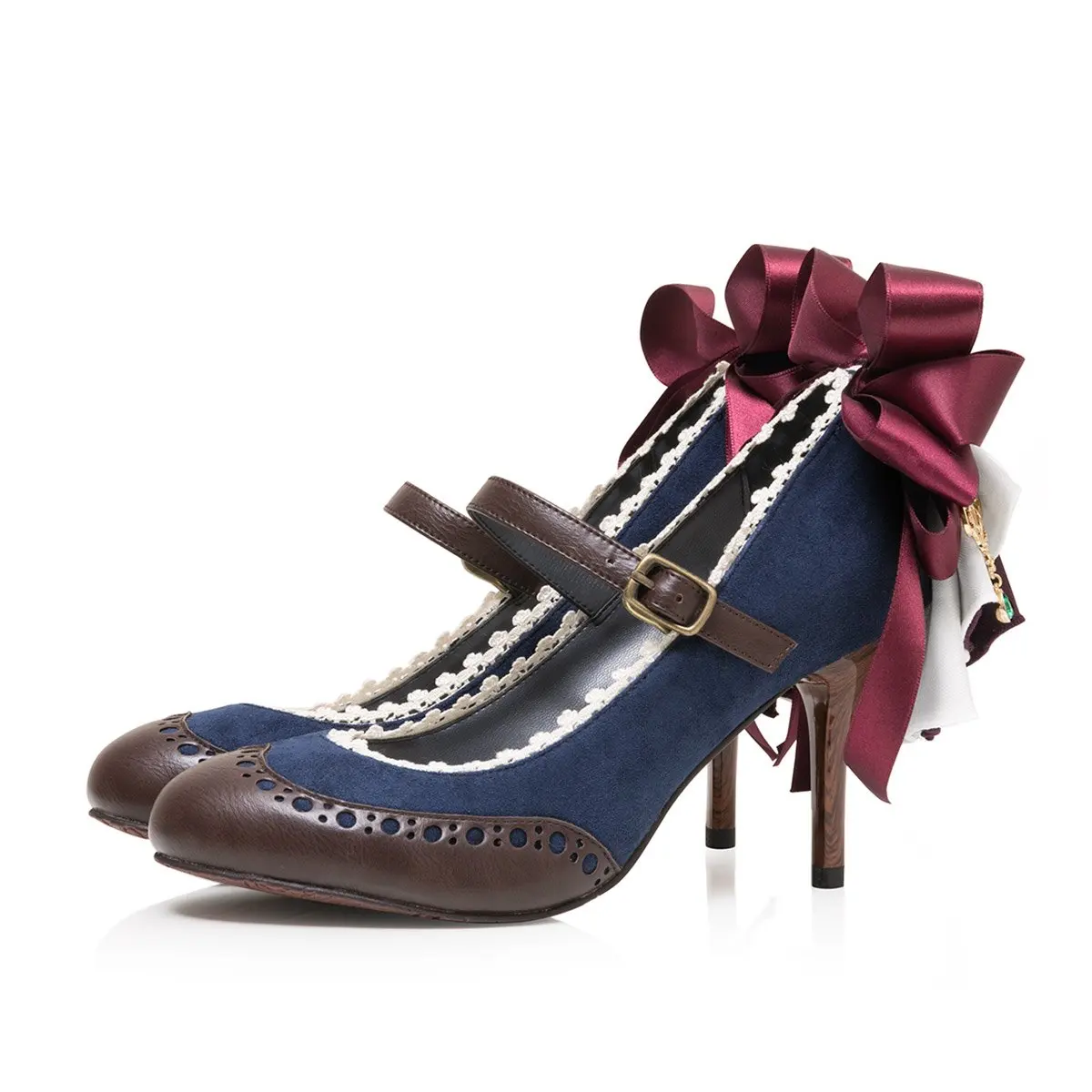 Girls' Pumps Japanese Sweet Bow Lolita Women's High Heels Shoes Ffashion Elegant Round Head Mary Jane Shoes for Lady