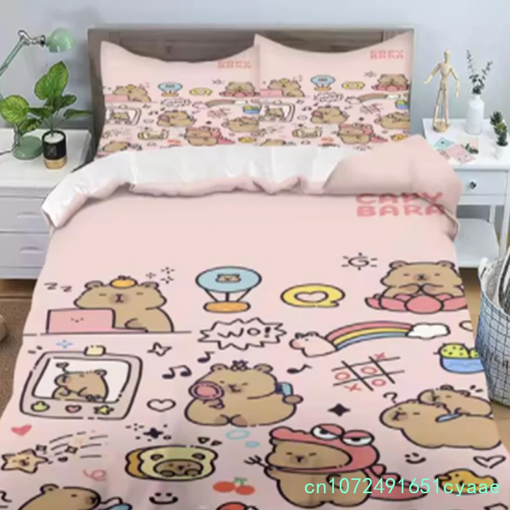 Capybaras Duvet Cover Anime Bedding Pillowcase Printed General Children And Adult Set Queen Size Reactive Printing Quilt