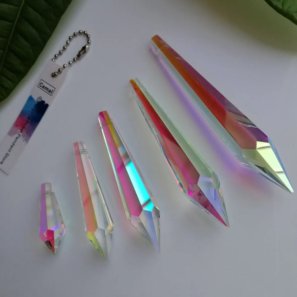 Camal 10pcs 38/55/63/76/89/100mm AB Color Crystal Icicle Drop Pendant Prisms Rainbow SunCatcher Lamp Lighting Part Home Decor