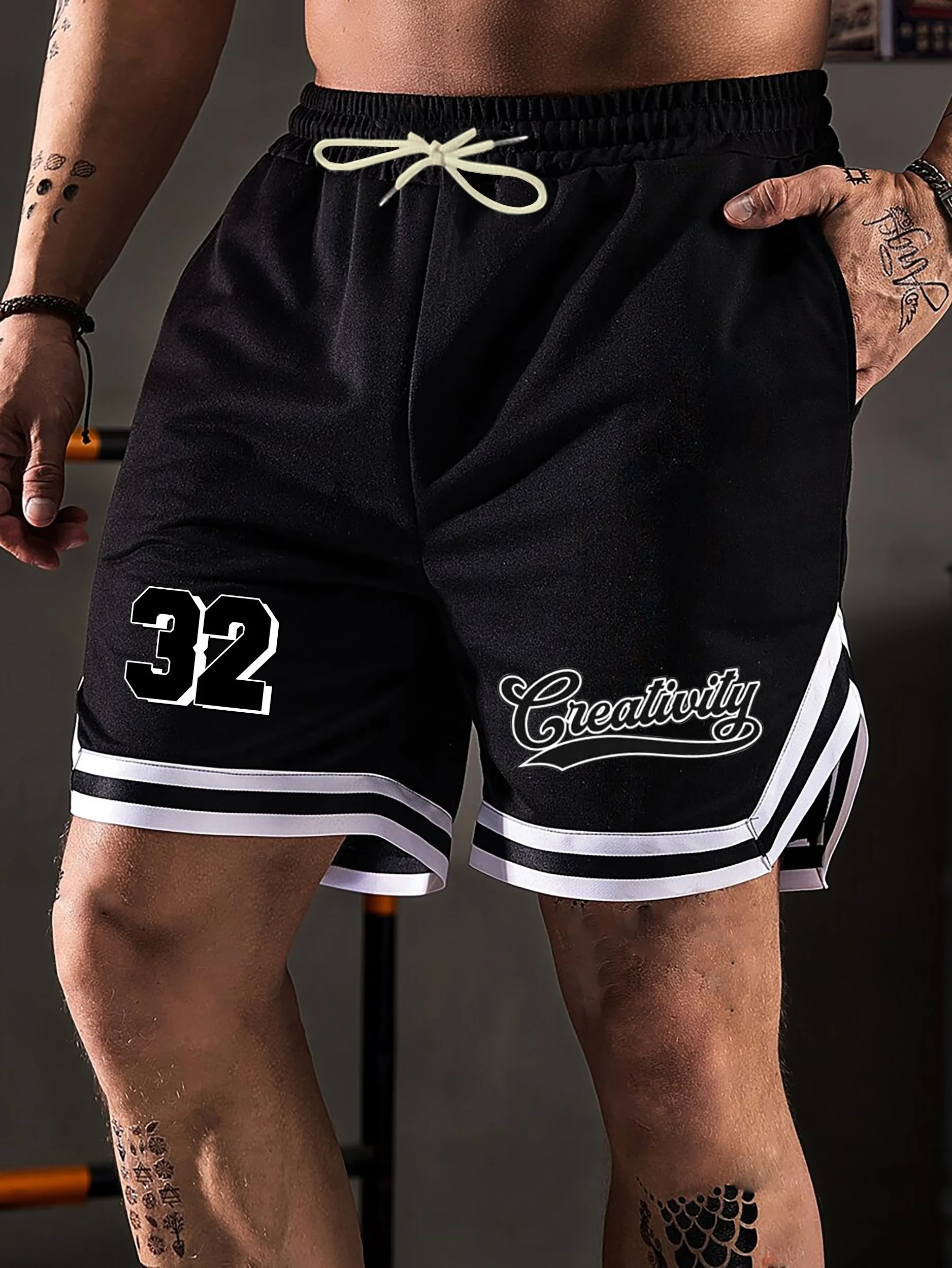 32 Print Men Loose Fit Drawstring Pants Basketball Fold Shorts Sports Fitness Men\'s Clothing for Spring Summer Outdoor Fitness