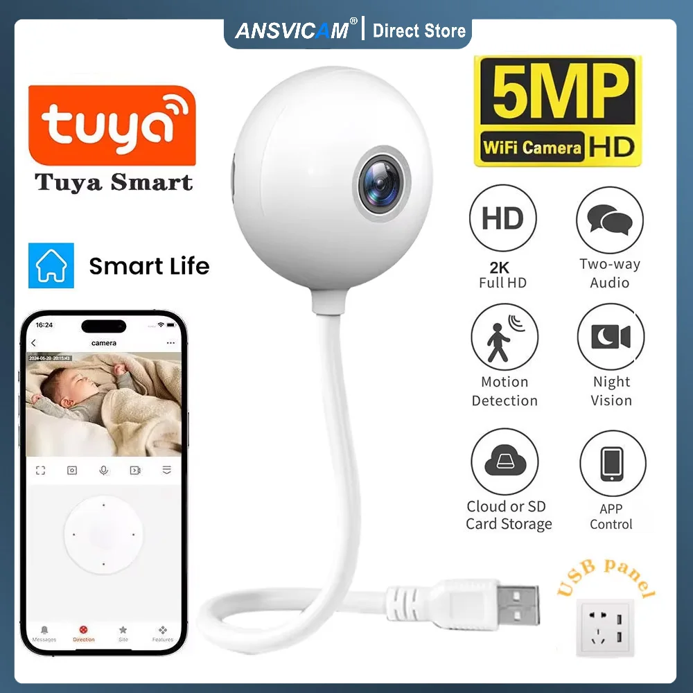 

2K Tuya Light Bulb Camera 360° PTZ Motion Detection & 2-Way Audio, Night Vision Indoor WiFi Baby Monitor Home Surveillance