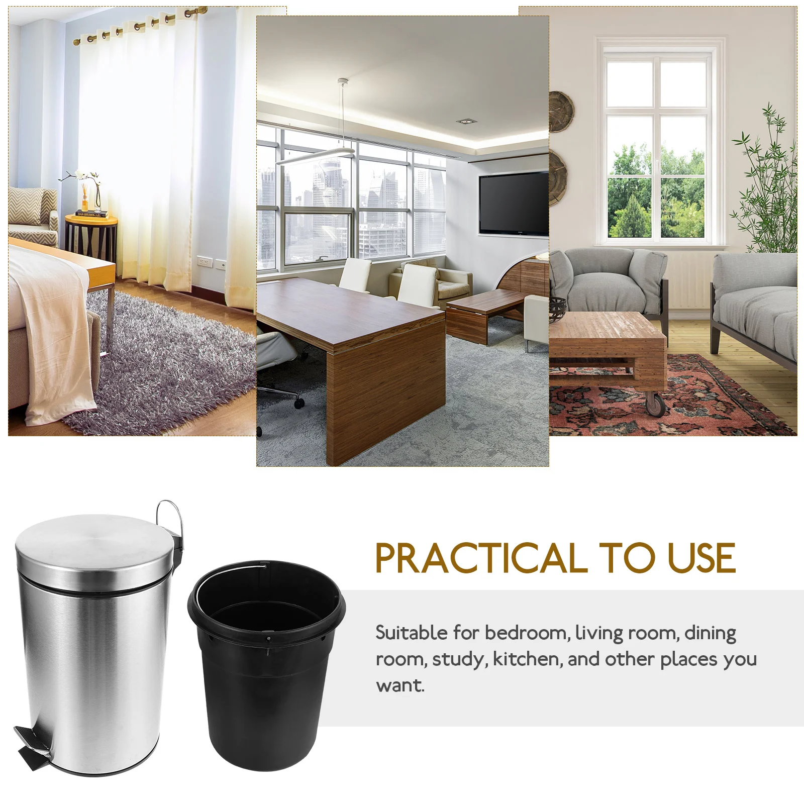 

Pedal Trash Can 7L Stainless Steel Waste Bin with Lid for Kitchen Bedroom Living Room Bathrooms Dustbin phi20X31CM Reusable