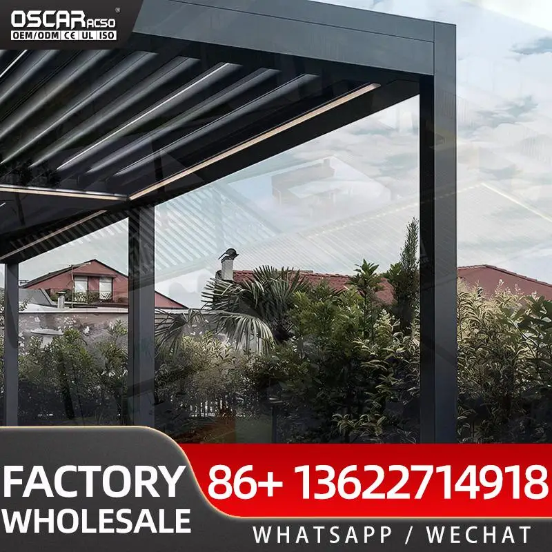 Sustainable Waterproof 8x8 Louvered Aluminium Pergola Bioclimatic Motorized Patio Roof for Backyards Gardens Patios in US UK per