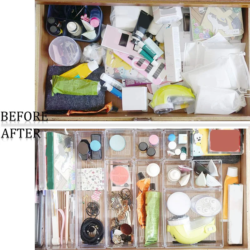 A57M-10 Pack 12 X 3 X 2 Inch Clear Drawer Organizer Trays Storage Box Set For Kitchen