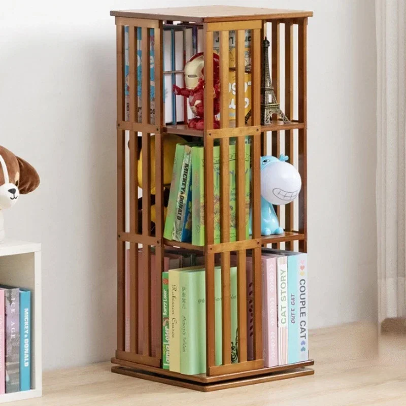 

Furniture Bamboo Storage Shelf Children's Book Shelf 360 Degree Rotating Multi-layer Non-slip Foot Pad Book Cabinet Storage Rack
