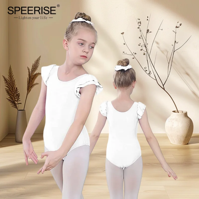 

Girls Spandex Leotard Ruffle Short Sleeve for Dance Costumes Child Gymnastics Ballet Ballerinas Skater Toddler Trainning Suit