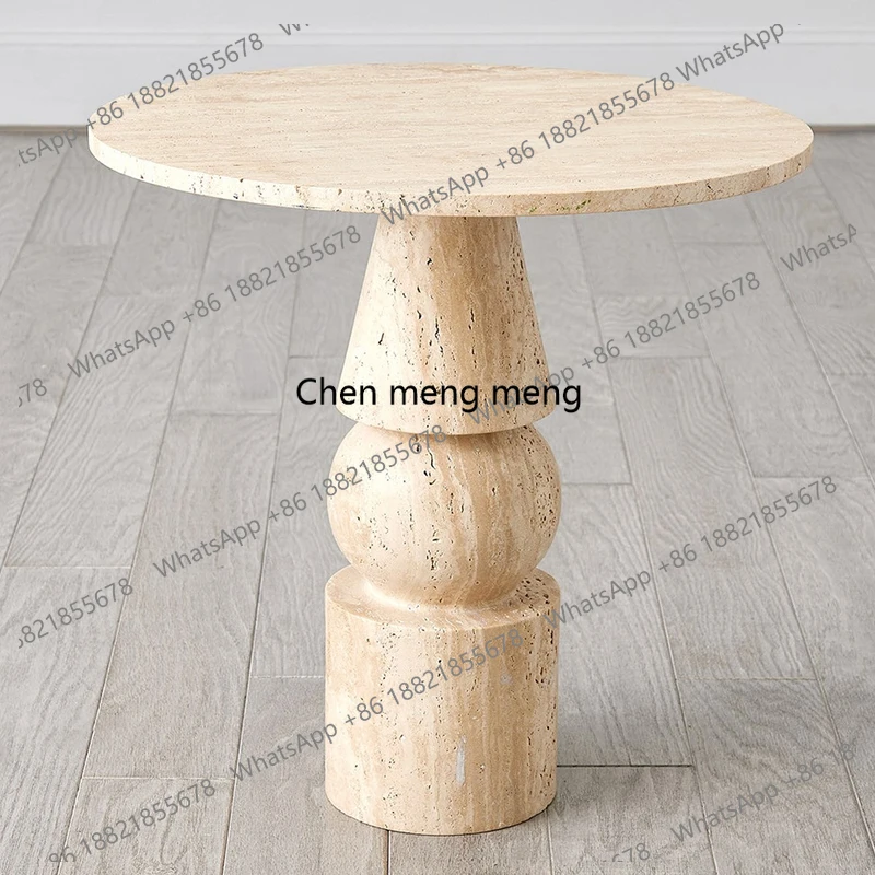 

Natural travertine edge design light luxury living room home sofa corner art creative round side table