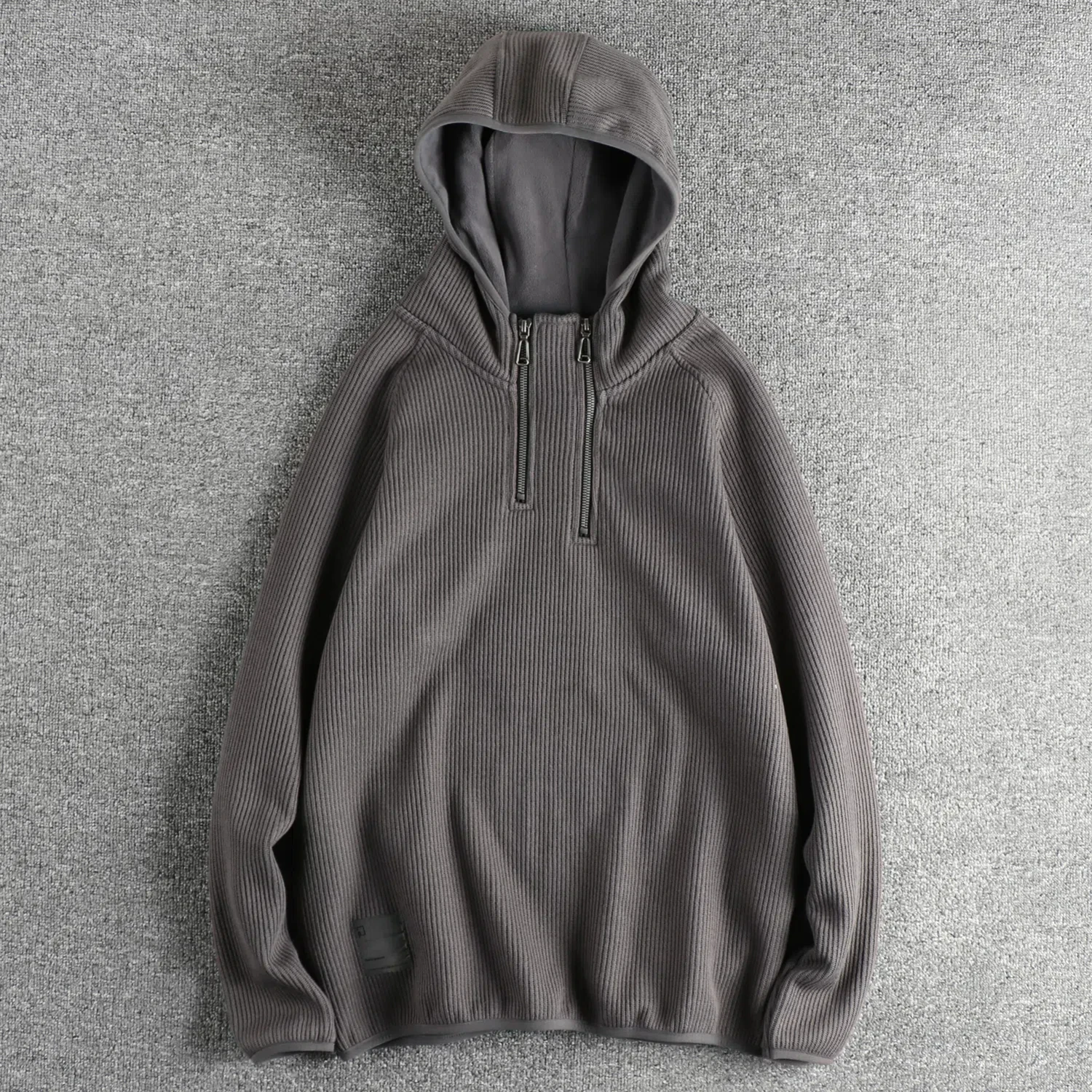 Double zipper neckline design sense American trend men's hoodie heavy plus fleece thick hoodie coat