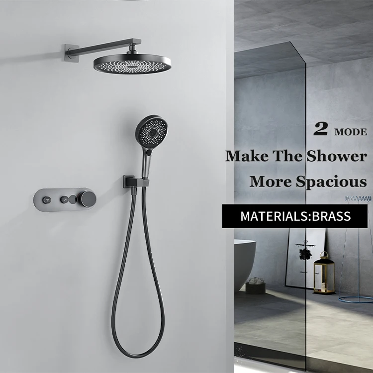 GAONUO現代風ローズゴールドスマートデジタルディスプレイ内蔵型丸型シャワーヘッド温冷水浴室シャワーセットシステム