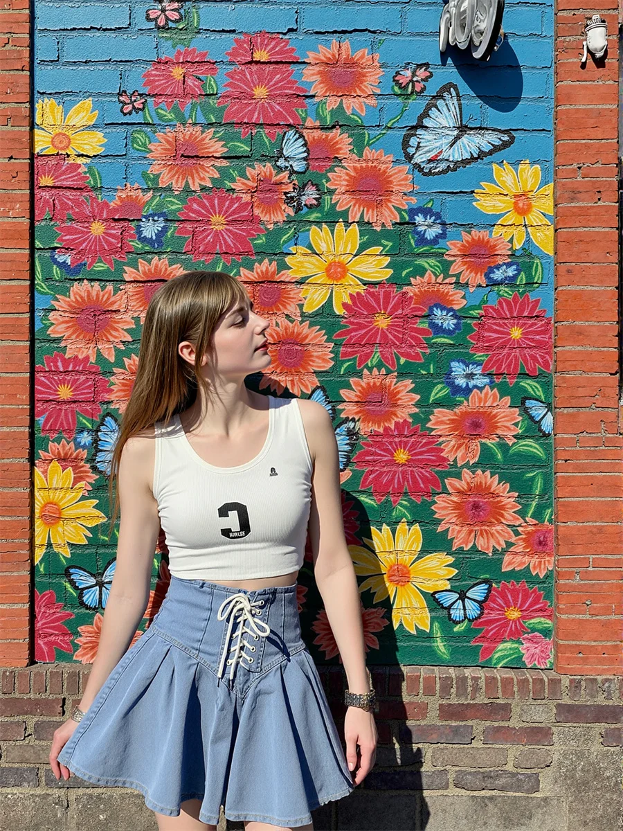 

Плиссированные джинсовые мини-юбки, женские лоскутные многослойные сетчатые многоуровневые романтические элегантные женские художественные милые