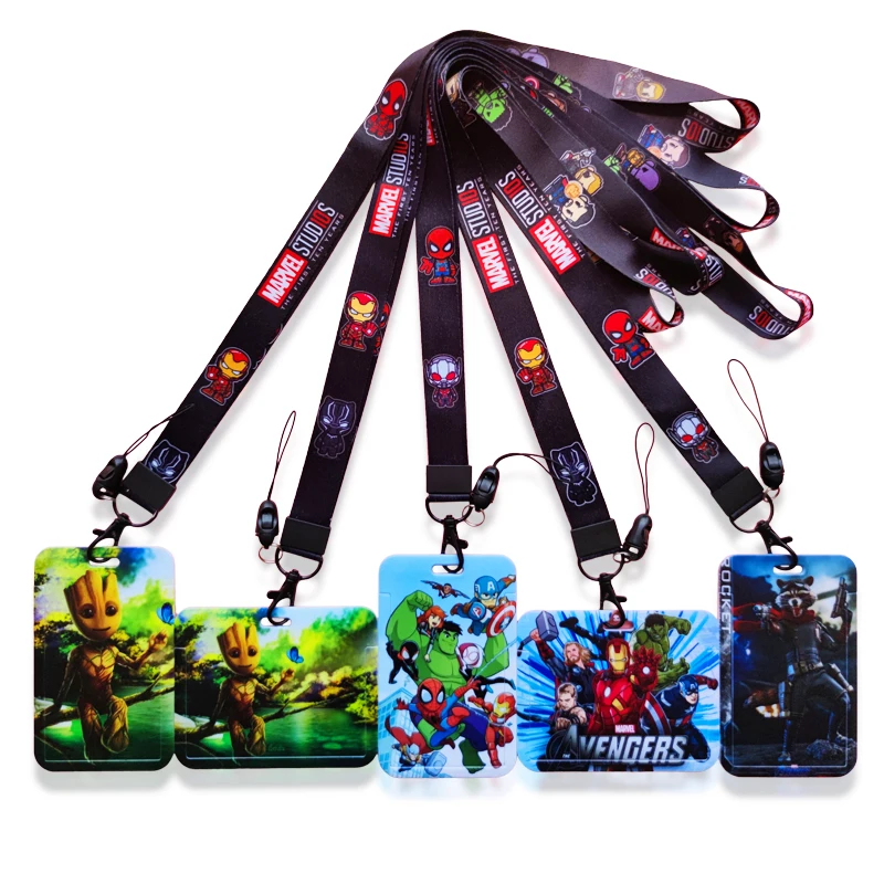 Disney Superhero ID Card Holder Lanyards Men Business Neck Strap Credit Card Case The Avengers Boy Badge Holder Retractable Clip