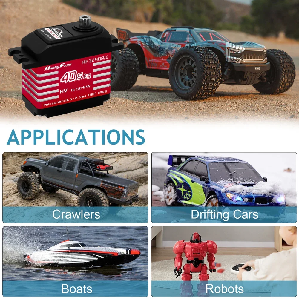 40KG Metal Gear Brushles Servo Motor IP68 Waterproof High Torque Servos 25T Arm Horn for 1/12 1/10 1/8 RC Car Crawler Robot Boat