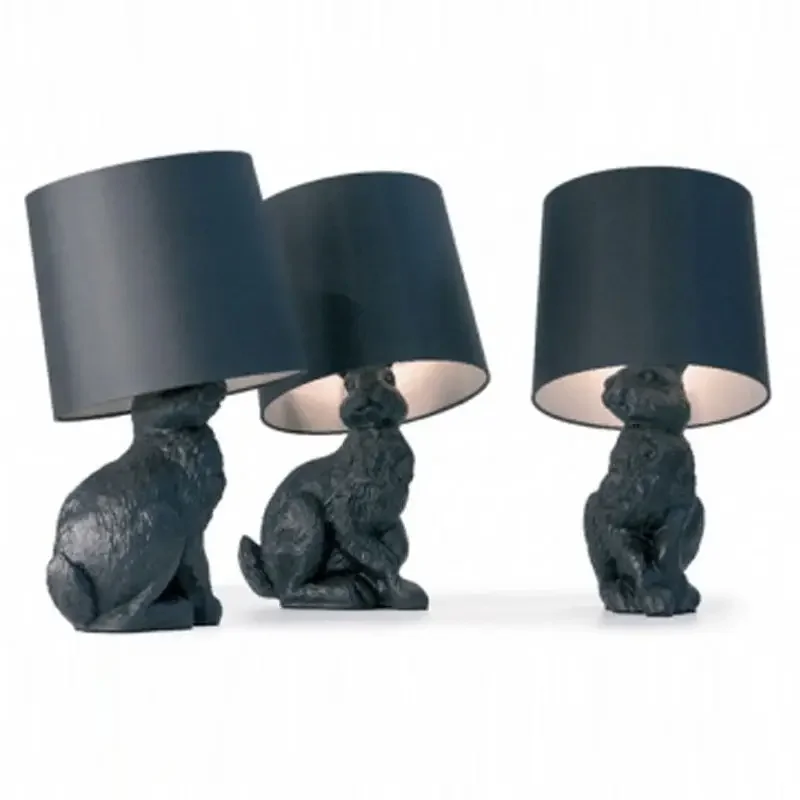 Black Resin Rabbit Table Lights Creative Modern Fabric Animal Led Desk Lamp Living Room Dining Room Bedroom Home Decoration