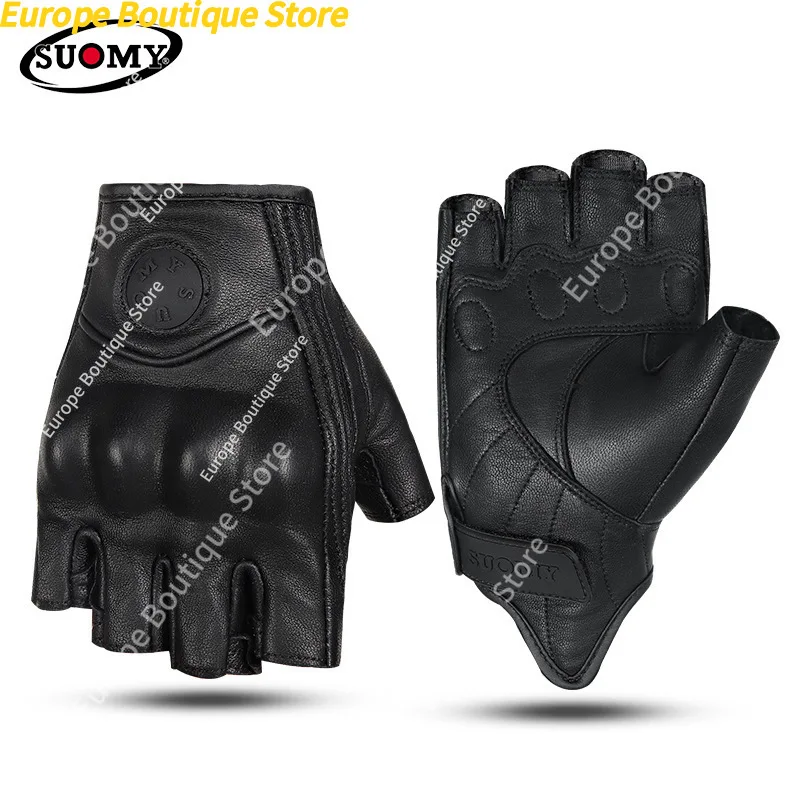 Retro Half Finger Motorcycle Gloves Genuine Leather Summer Anti Fall Breathable Riding Gear For Men Women view 6