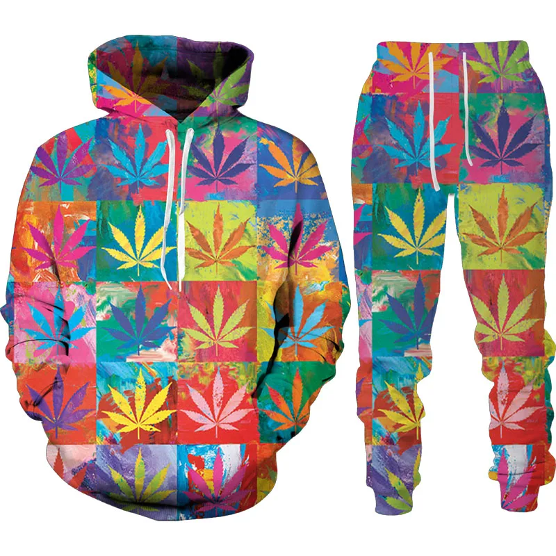 Colorful Maple Leaf 3D Printed Hoodie Trousers Tracksuit Suit Men Women Casual Pullover Sweatshirt Set Harajuku Couple Sportswea