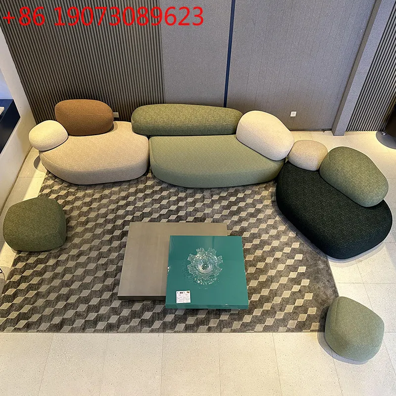 

Italian minimalist pebble sofa, modern simplicity, large flat-floor villa living room fabric sofa
