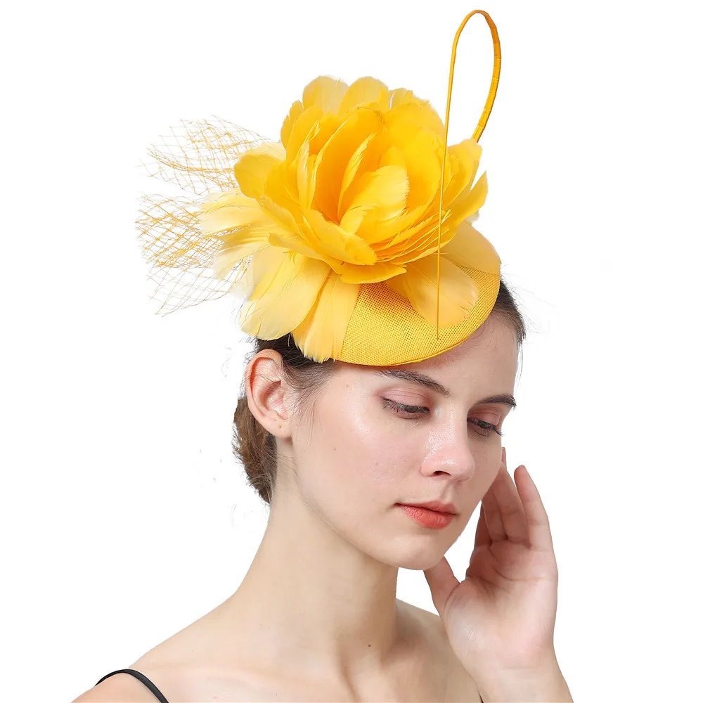 

Elegant Ladies Imitation Sinamay Wedding Fascinators Women's Headwear Hair Clip with Fancy Feathers for Party Tea Church Race