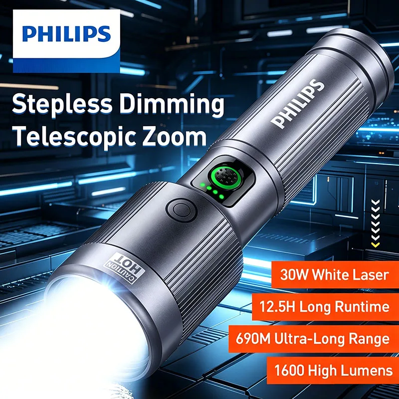 

Philips Sfl5141 Telescopic Zoom Flashlight 4-Mode Strong Light Flashlight Emergency Light Rechargeable Camping Light