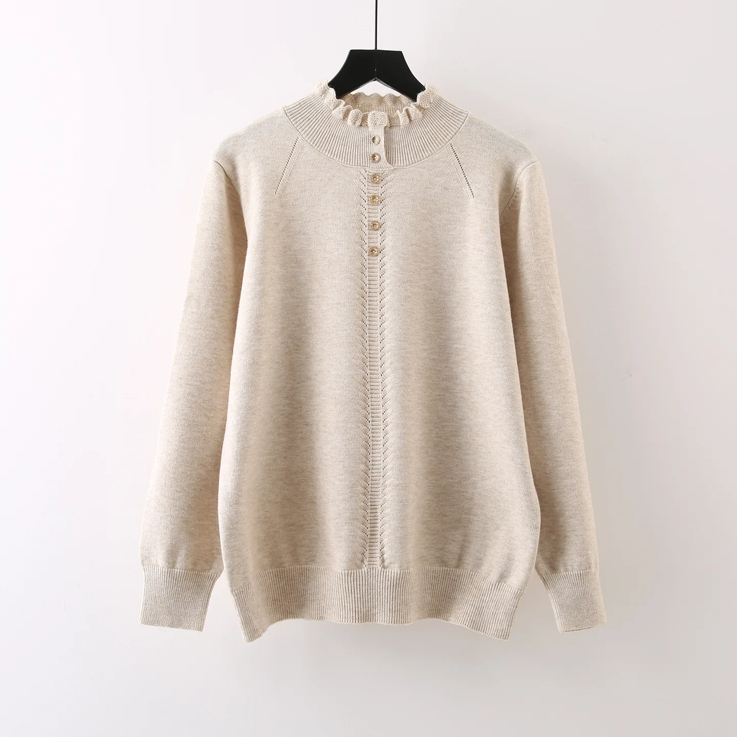 ZAMOR Women Ruffle Trim Mock Neck Knit Sweater Base Layer 2026 Winter Autumn Outerwear Fashion Thick Pullover Top