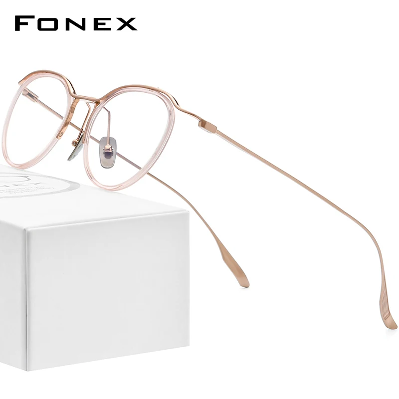 

FONEX Acetate Titanium Glasses Men Vintage Oversize Round Eyeglasses Women Spectacles Eyewear DTX131