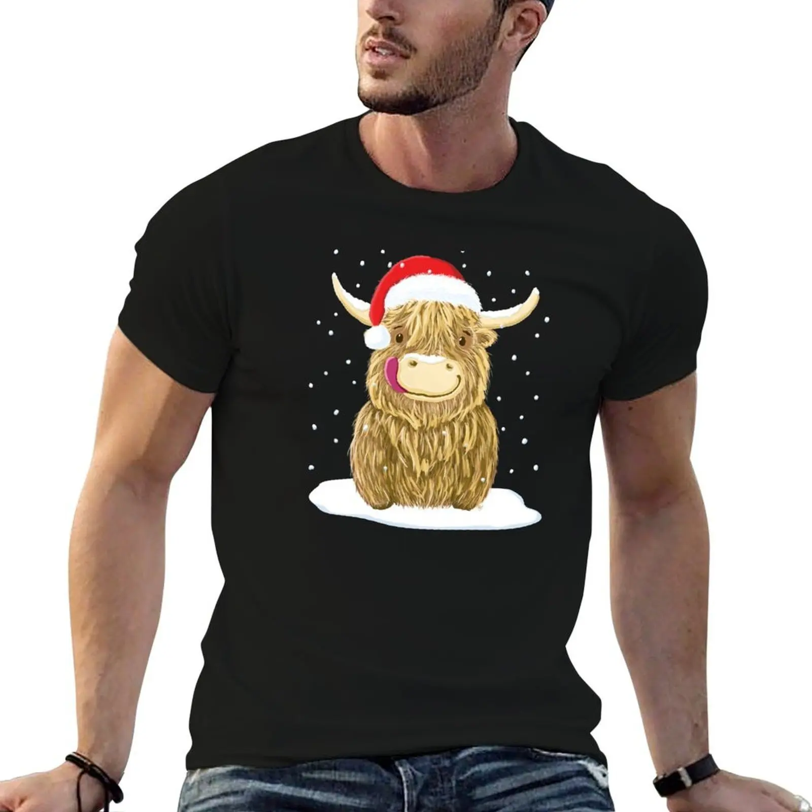 Scottish Highland Cow In The Christmas Snow T-Shirt man t shirts for men casual t shirt custom print t shirt man casual T-shirt