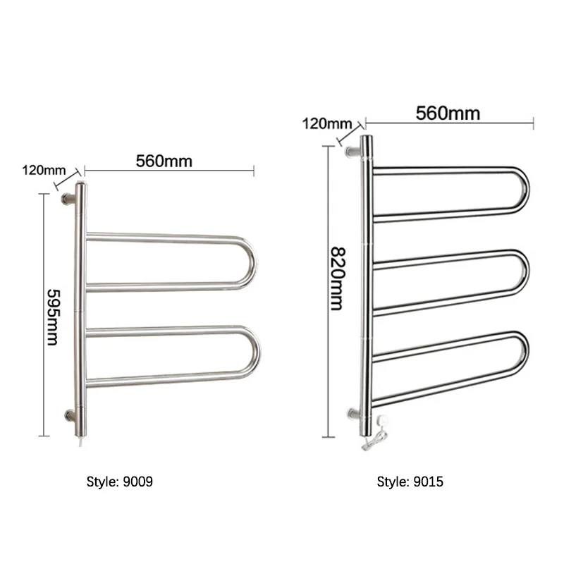 Toallero eléctrico termostático inteligente para baño, toallero de acero inoxidable montado en la pared, calentador de toallas giratorio