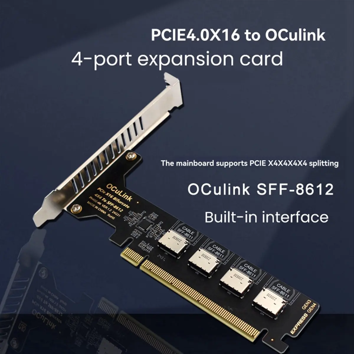 L77A PCI-E X16 Split 4 Ports Oculink Expansion Card SFF8611&8612 NVME PCIe Solid State Drive Adapter for Mainboard Expansion