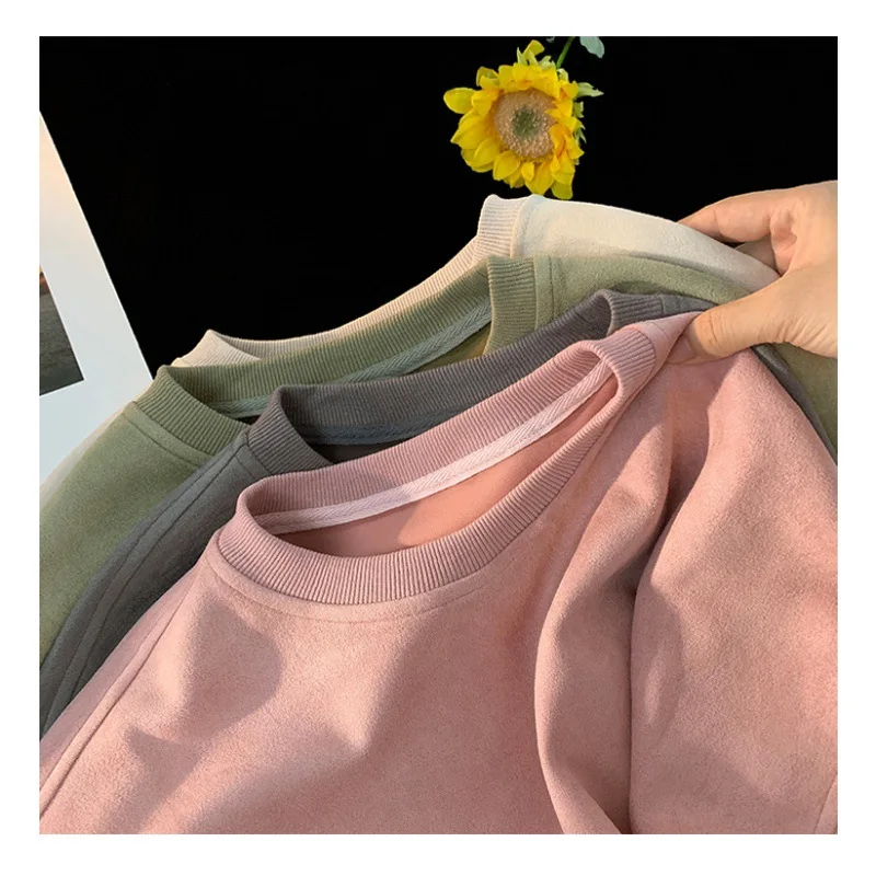 

Purple Sweatshirt Mans Suede O Neck Autumn Winter Baggy Men Sweatshirts Casual Long Sleeve 2026 New Male Tops