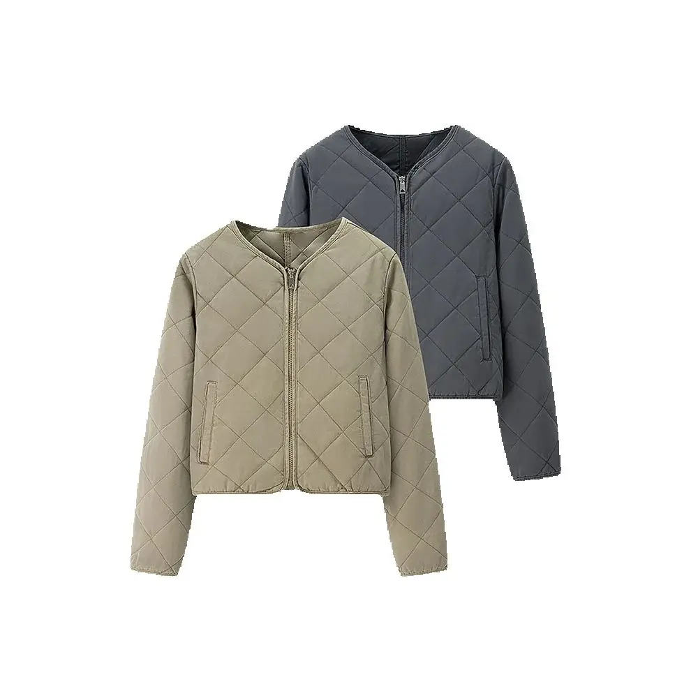 

Autumn and Winter New Women's Fashion Versatile Daily Commuting Warm Diamond Round Neck Cotton Jacket