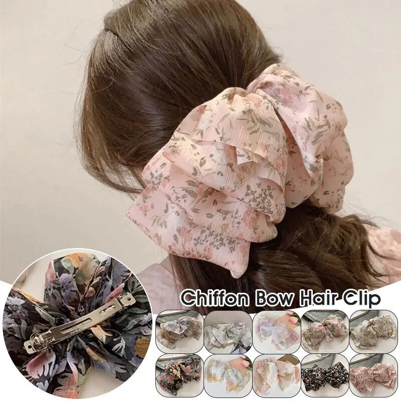 

1PC Chiffon Floral Bow Hair Clips Multi-Layer Hair Clip Fairy Spring Clip Headdress Hairpin Barrette Grip Ponytail Clip Headwear