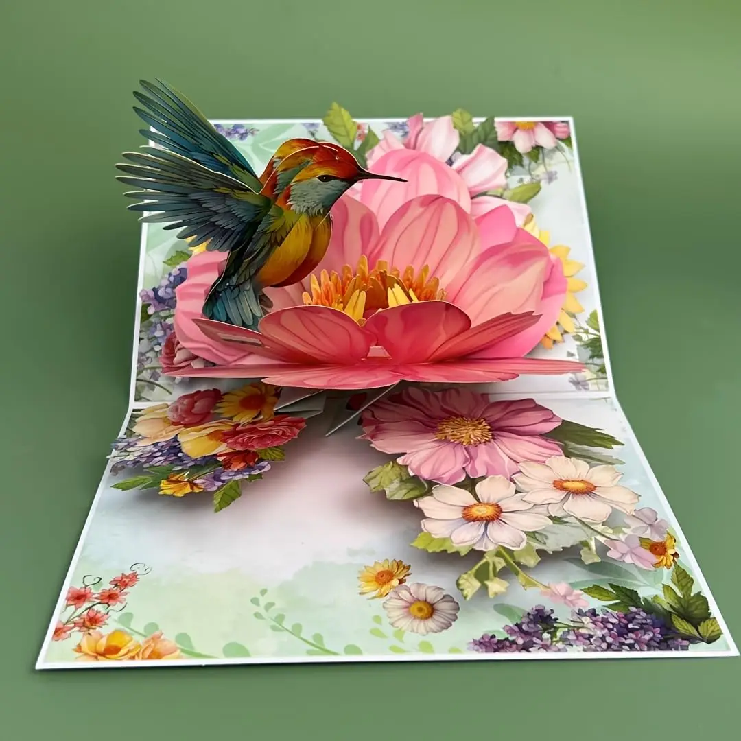 1pc Pop-Up 3D Greeting Card with Envelope, Floral Kingfisher Design, Cartoon Theme, for Mother's Day/Teacher's Day/Birthday