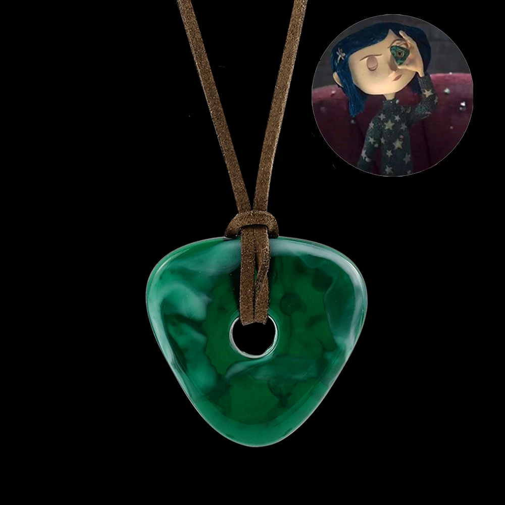 Hot Movie Coraline Necklace Green Seeing Stone Pendant Necklace Rope Chain Fans Gift Collares Jewelry For Women Man