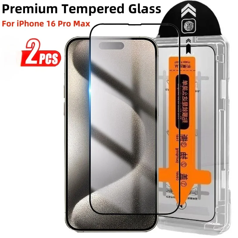 2PCS Premium Tempered Glass For iPhone 16 15 Pro Max 15 16 Plus 16 Pro Max Easy Installation Glass Dust Free Screen Protector