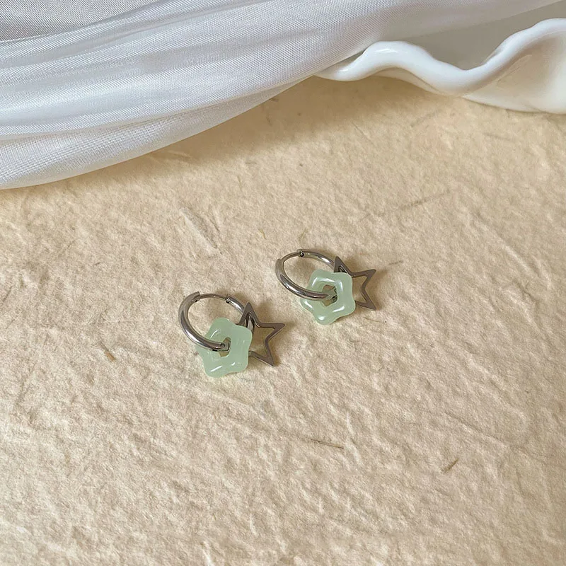 S84b0a1918cc04e4bad83b33e211b262dQ Star Earrings Fashionable Gothic Harajuku Retro Cute Stainless Steel Y2K Moon Imitation Jade Earrings Girls Aesthetic Jewelry Mallzona