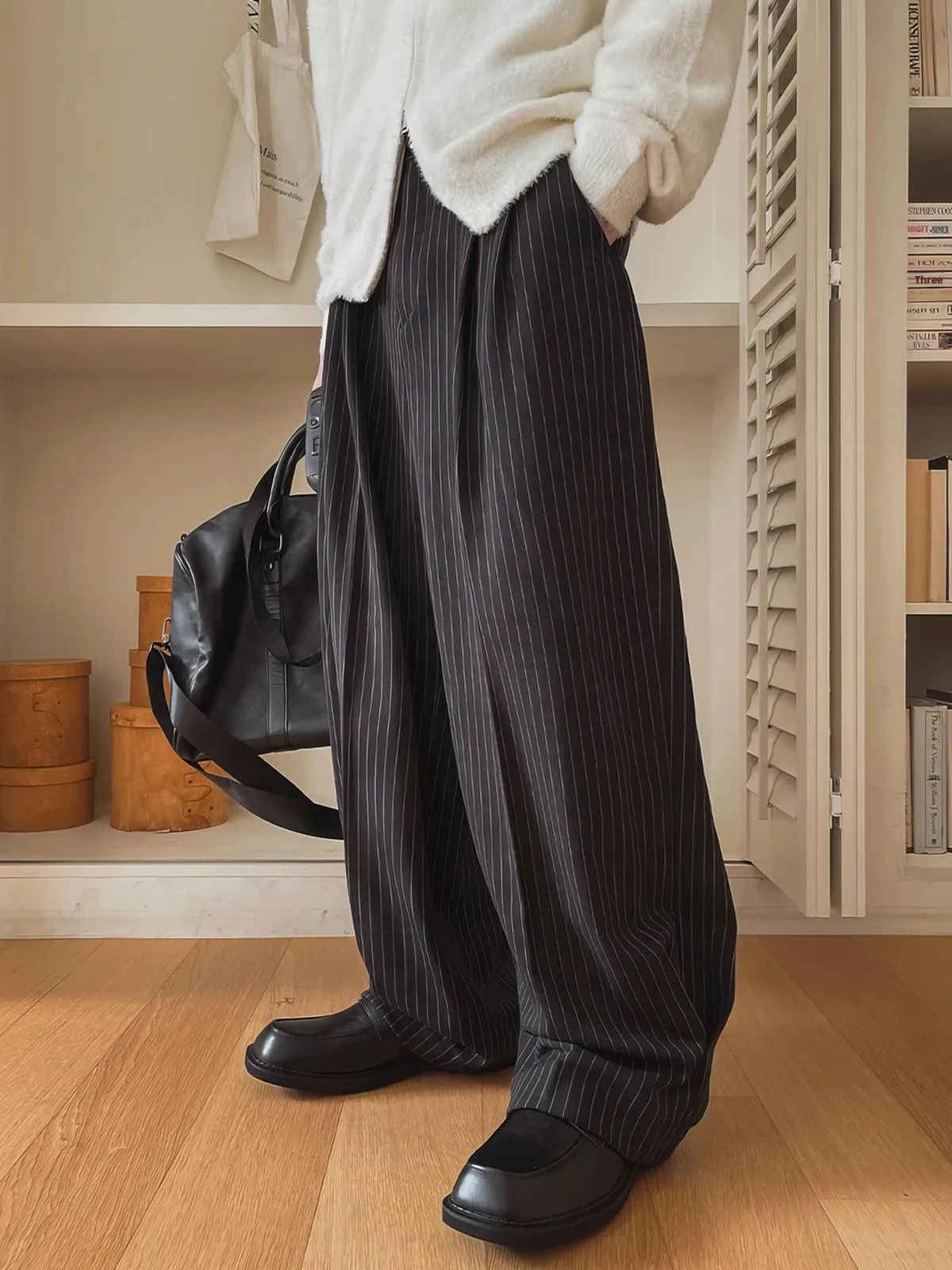 

Bla Retro Striped Men's Casual Pants Spring Autumn Loose Wide Leg Long Trousers Comfortable Breathable Korean Sle