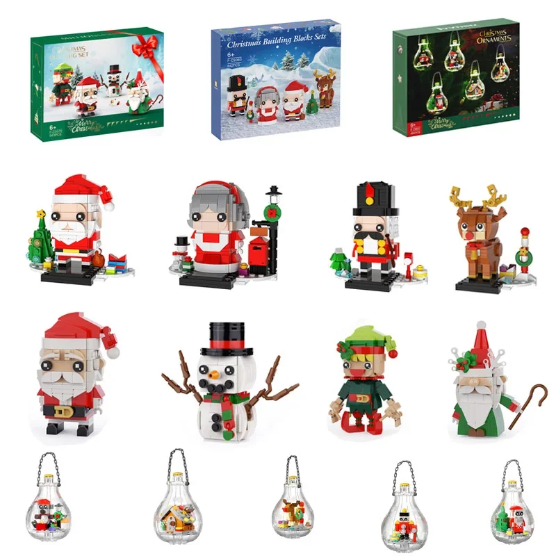 MOC Christmas themed street view Christmas Cafe House Building Blocks Winter Village Architecture Bricks Toy For kids Xmas Gift