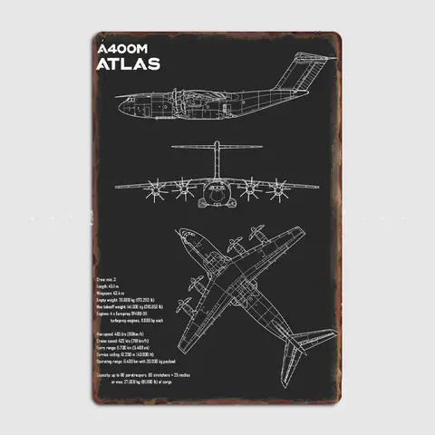 Airbus A400M 아틀라스 비행기 금속 포스터 차고 장식 거실 시네마 거실 사용자 정의 주석 기호 포스터