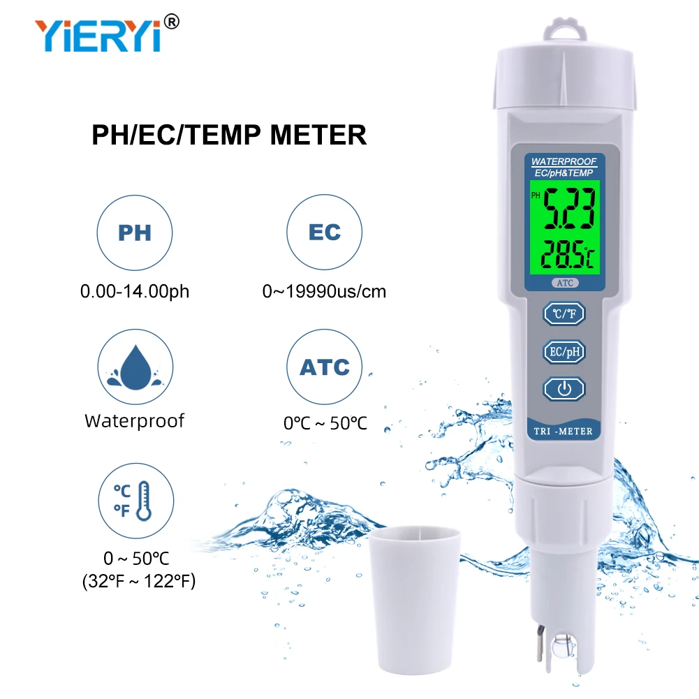 3 in 1 Professional PH Monitor Digital Water Quality Tester EC/PH&TEMP Pen Type Acidometer Drink Water Quality Analyser