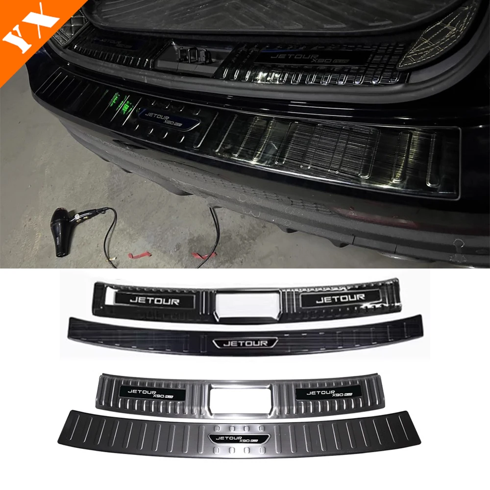 

Аксессуары для Jetour x90 plus 2021-2026, черная, серебристая накладка из нержавеющей стали, защитная пластина для заднего багажника автомобиля, защита от ударов/пылевого порога