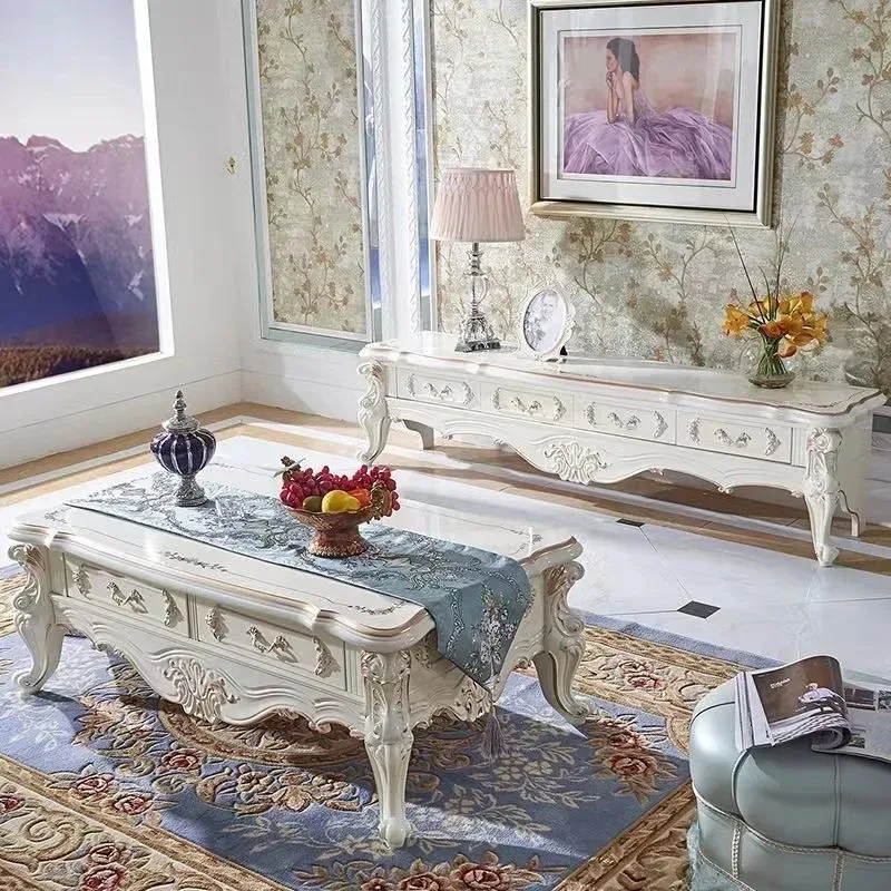 

New European paint solid wood small apartment coffee table living room TV cabinet combination environmental