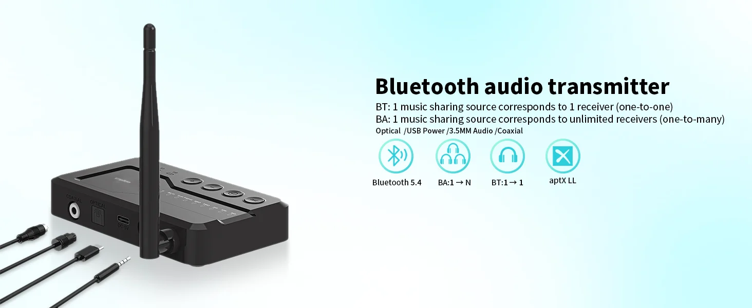 Auracast LE Audio Transmitter LC3 Verlustfreier Bluetooth 5.4 Audio-Sender mit Geringer Latenz Typ-C Kabelloser Stereo-Adapter – Detail 2